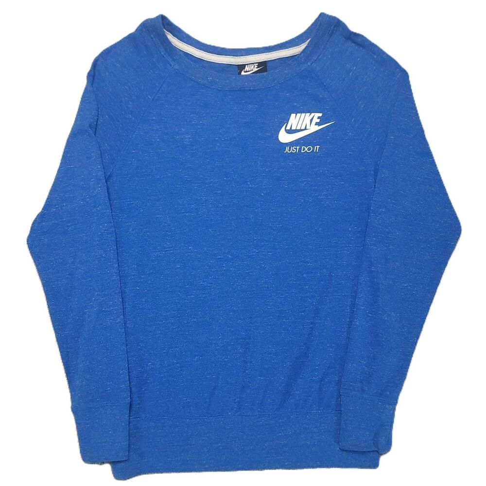 Nike Womens S Top Long Sleeve Crew Blue Logo T-Shirt VTG Black Tag 883725 Gym